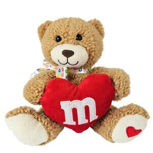 M&M's  Teddy Bear Plush Holding Heart 9in Stuffed Animal Valentine Love 9" tall